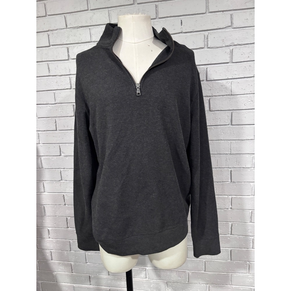 Banana Republic Mens Waffle Quarter Zip Pullover Charcoal Gray Sweater Large NEW